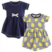 Touched by Nature Baby and Toddler Girl Organic Cotton Short-Sleeve Dresses 2pk, Lemons, 0-3 Months